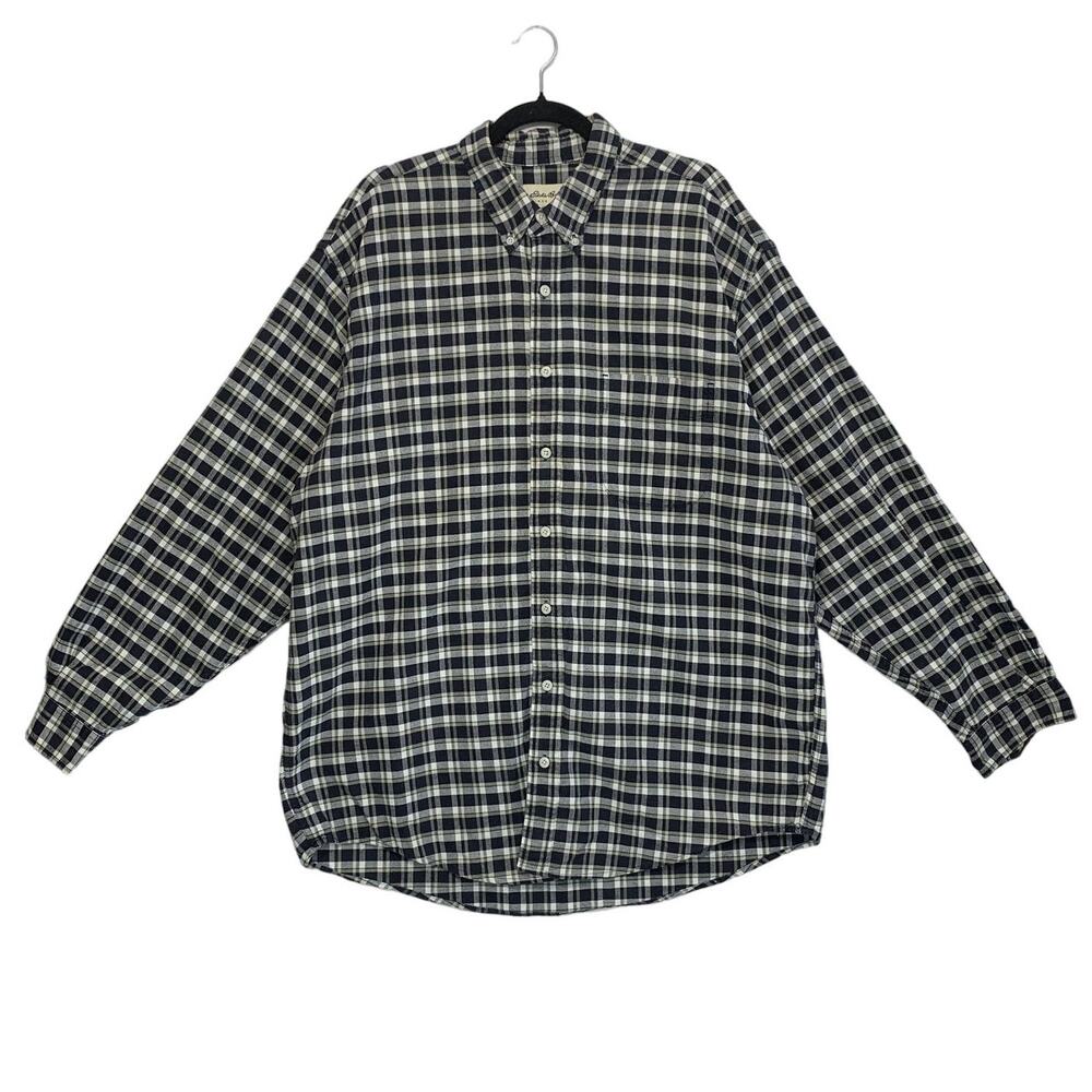 Eddie Bauer Plaid Collared Button Down Shirt Men's Sz XLT Gray Cotton Casual